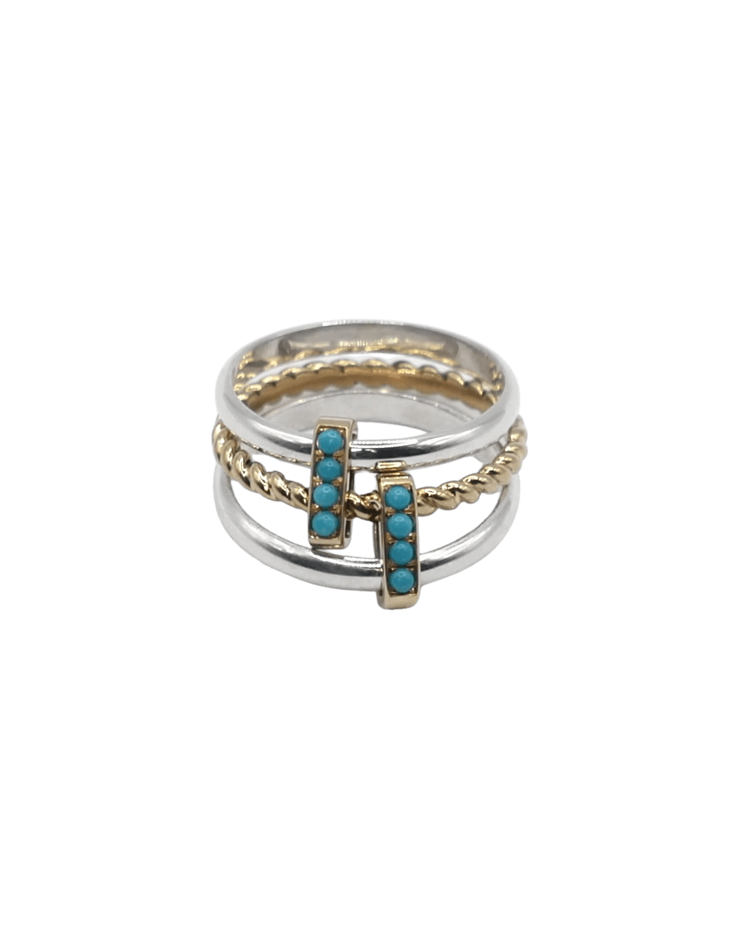 BAGUE LASSO - Or jaune, Argent, Turquoises
