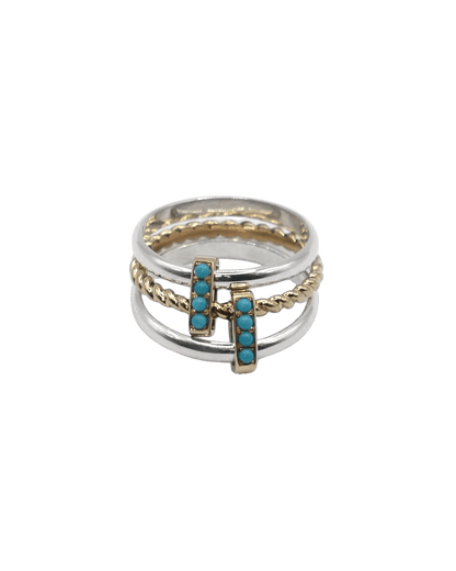 BAGUE LASSO - Or jaune, Argent, Turquoises