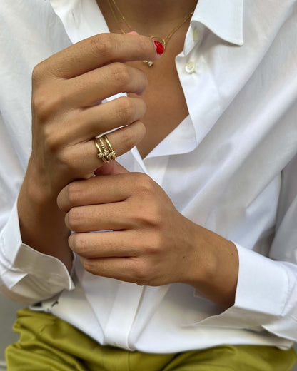 BAGUE LASSO - Or jaune, Diamants