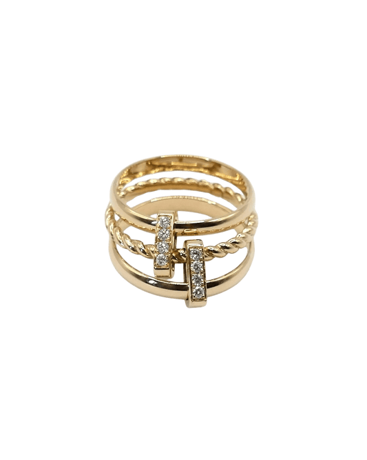 BAGUE LASSO - Or jaune, Diamants