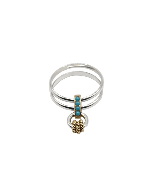 BAGUE SEDONA, Or jaune, Argent, Turquoises